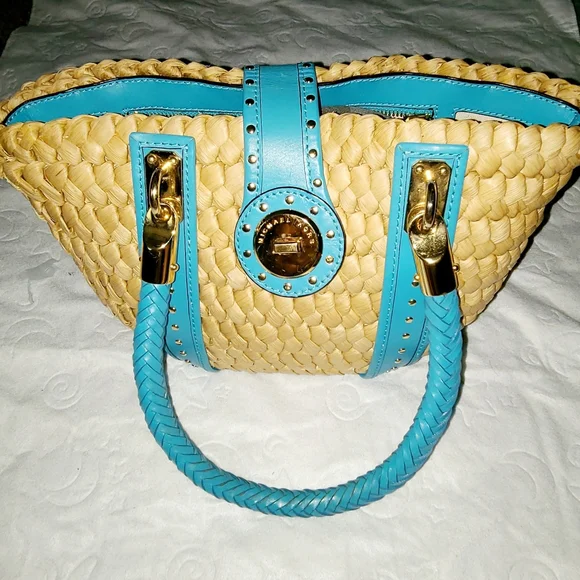 Michael Kors Woven Tan and Blue Shoulder Bag - Picture 7 of 12